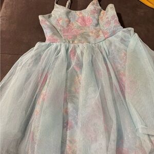 Elegant Floral Kids Formal Dress in Blue and Pink